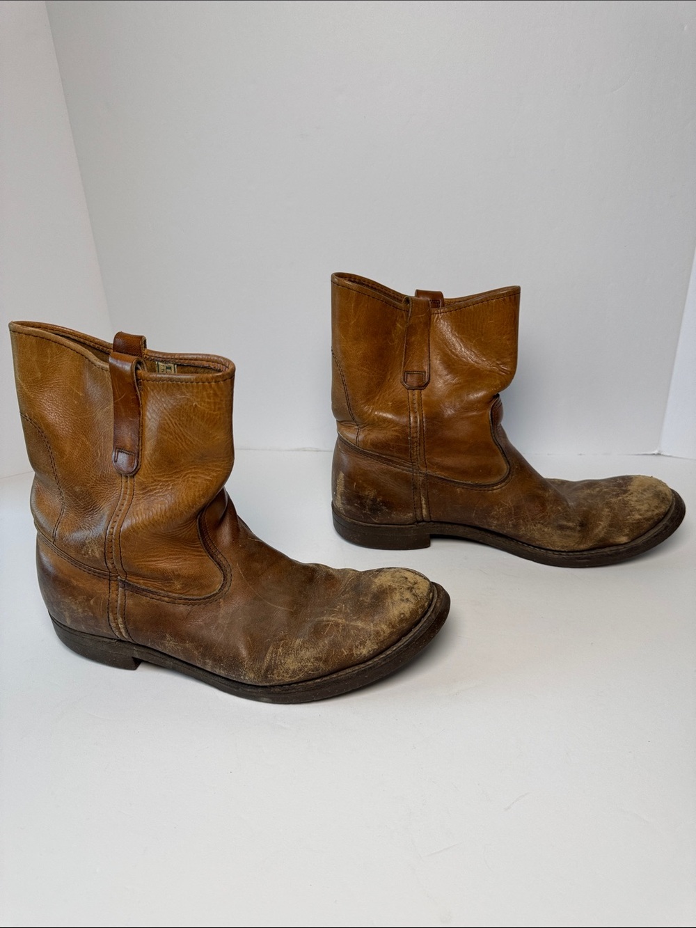 L. L. BEAN Pecos Roper Boots Brown Leather Wellington Pull-On Distressed M 11.5